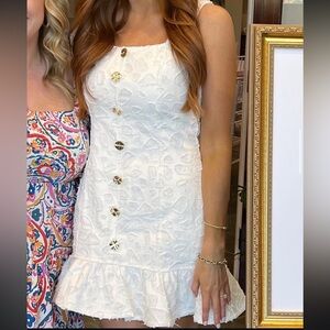 Elliatt white bridal event dress with gold buttons